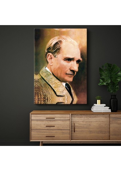 Profil Atatürk - Açık Renk Ceket Portresi Kanvas Tablo