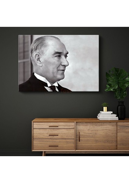 Profil Atatürk - Siyah Beyaz Zarif Portre Kanvas Tablo