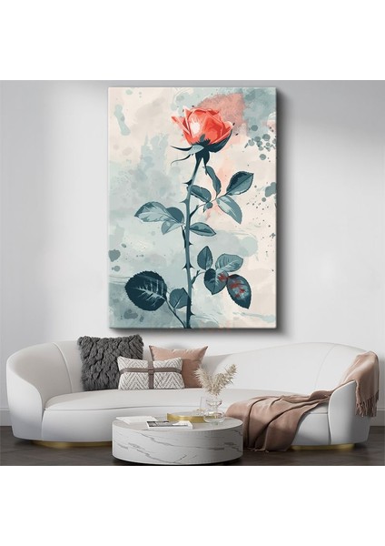 Mercan Gül - Minimalist Sulu Boya Çiçek Kanvas Tablo