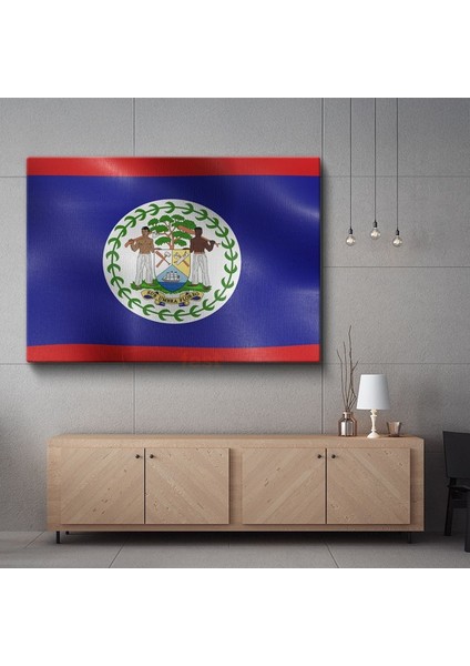 Belize Bayrağı - Dalgalı Görünüm Kanvas Tablo