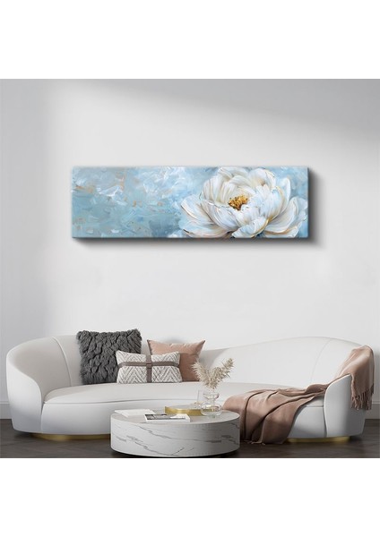 Beyaz Nilüfer - Mavi Tonlarda Minimalist Çiçek Portresi Kanvas Tablo