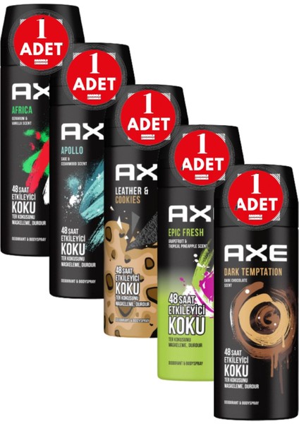 Erkek Deodorant Sprey 150 ml +Apollo+Africa+Dark Temptation+Epic Fresh+Leather&cookies