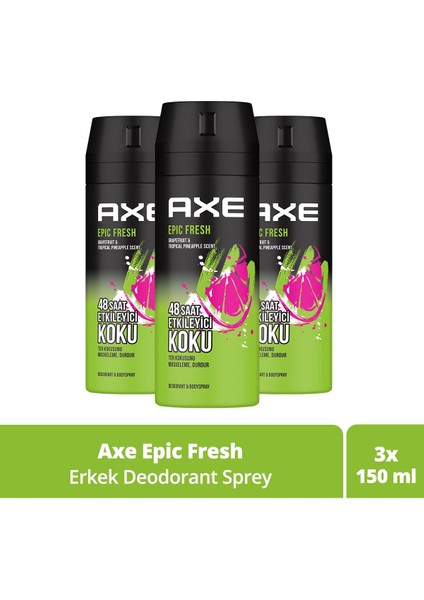 Erkek Deodorant & Bodyspray Epic Fresh 48 Saat Etkileyici Koku 150 ml X3