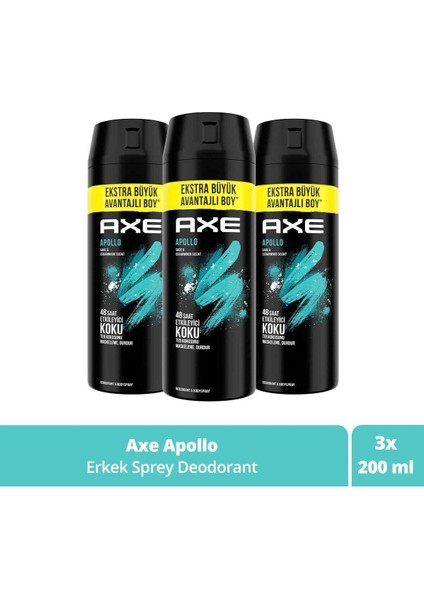 Erkek Sprey Deodorant Apollo 48 Saat Etkileyici Koku 200 ml X3