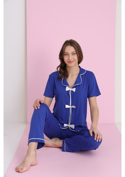 Bamboo Pamuk Kumaş Fiyonklu Pijama Takımı