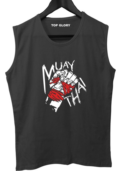 Muay Thai Baskılı Kolsuz Sporcu T-Shirt Tank Top Sporcu Fitness Atlet