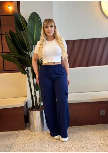 Kadın Büyük Beden Likralı Yüksek Bel Kargo Cep Krep Pantolon 21059 modelleri