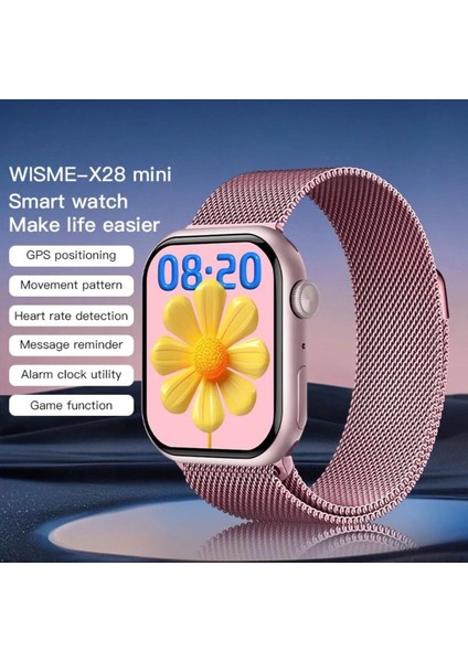 WİSME-X28 Mini Kadın Akıllı Saat 5 Kordonlu, Kablosuz Şarjlı, Şık Tasarım
