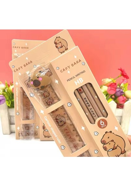 Capybara Kapibara 6 Adet Kurşun Kalem Cetvel Kırtasiye Set