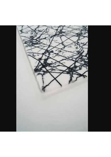 Home Marble Banyo Mutfak Halı Beyaz 75 x 110 cm Yıkanabilir Kaymaz Taban Soyut Desenli 1 Adet