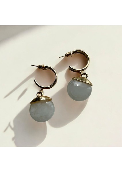 Ucu Doğal Taşlı Altın Kaplama Sallantılı Küpe