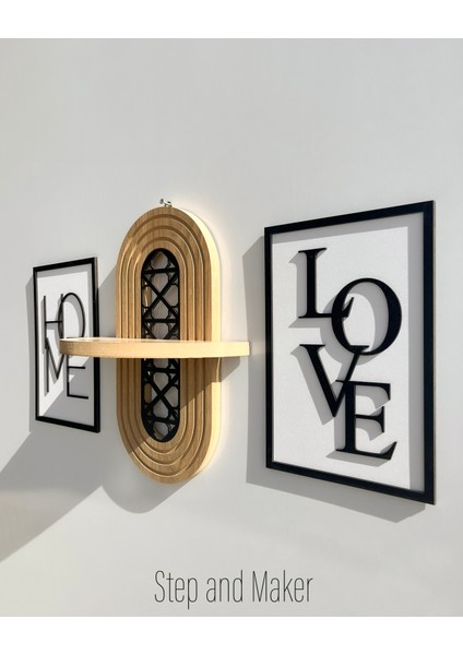 Çift Katmanlı 'home Love Tablo' & Ortası Desenli Duvar Rafı modelleri