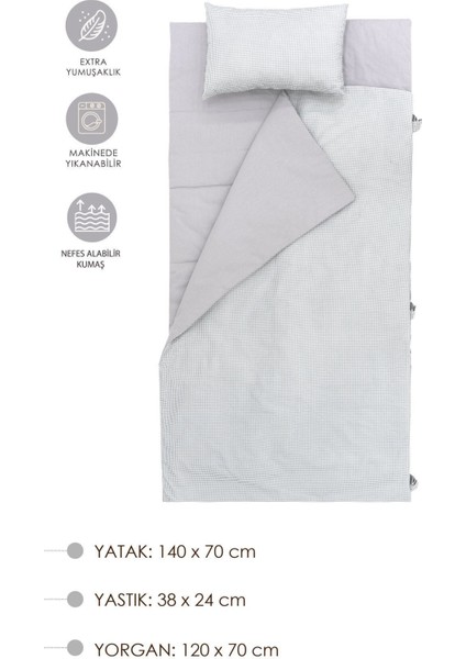 Çocuklar İçin Taşınabilir Yatak Seti ve Kanvas Çanta, Seyahat Serisi 0-35 Kg için, Gri renkli, 1 Yıl Garanti