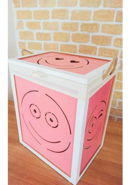 Ahşap pembe saklama sepeti, şık ve pratik oyuncak ve çamaşır düzenleyici