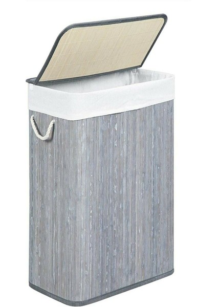 El Yapımı Bambu Çamaşır Sepeti, 60 L, Füme/Gri, doğal ve şık tasarım