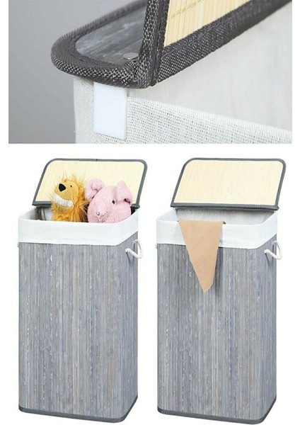 El Yapımı Bambu Çamaşır Sepeti, 60 L, Füme/Gri, doğal ve şık tasarım fiyatları