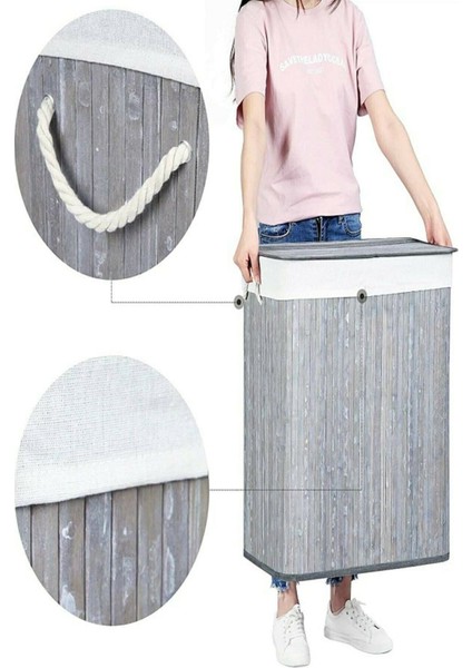 El Yapımı Bambu Çamaşır Sepeti, 60 L, Füme/Gri, doğal ve şık tasarım modelleri