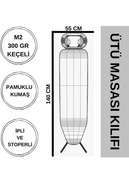 Ütü Masası Kılıfı Büyük Boy Ipli Stoperli Keçeli Kılıfı Örtüsü Bezi 55X140CM Brown Aura