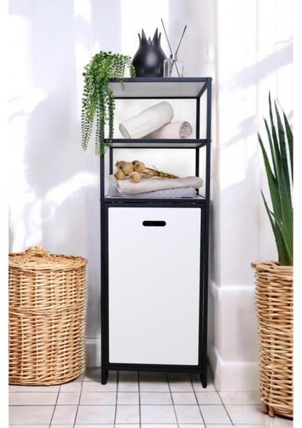 Şık 3 Raflı Metal Çamaşır Sepeti, Siyah ve Beyaz renk seçenekleriyle kullanışlı ve estetik