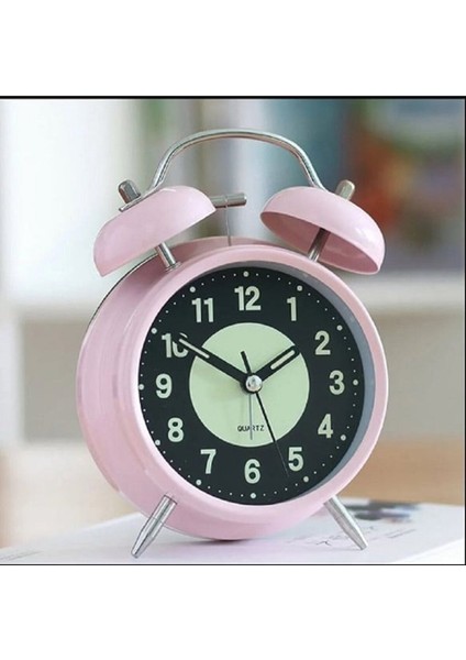 Fosforlu ve Işıklı Çalar Saat Ev Ofis Aksesuar Nostaljik Masa Saat Pembe modelleri