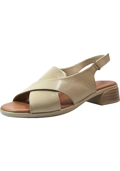 10215 Deri Bej & Siyah Anatomik Kısa Topuklu Kadın Sandalet fiyatları