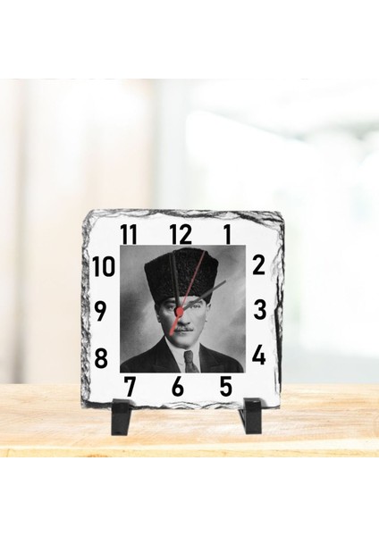 Atatürk Temalı Masa Üstü Taş Saat 20 x 20 cm