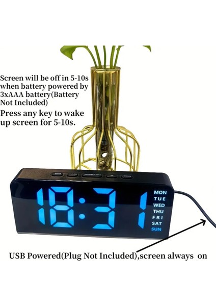 Hafif ve Şık Dijital Alarm Saati, 4 Seviyeli Parlaklık Ayarları, USB Güçlü, 12/24 Saat LED Saat, Ya fırsatları