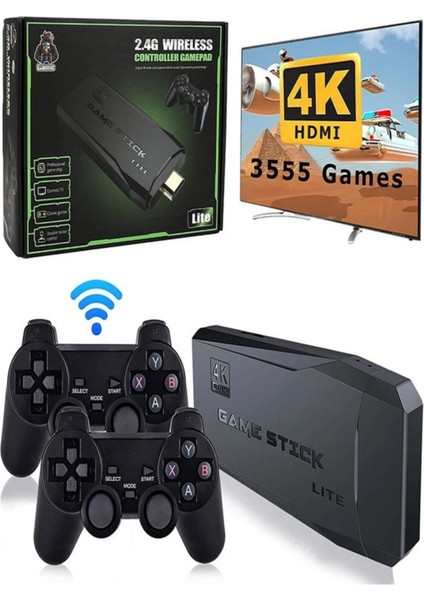 4K Destekli Atari 2.4g Uyumlu Kablosuz Çift Kol Atari Retro 20.000 Üzeri Oyun Game Stick