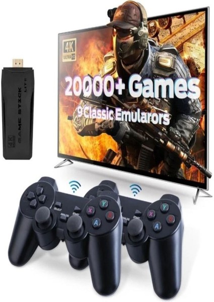 4K Destekli Atari 2.4g Uyumlu Kablosuz Çift Kol Atari Retro 20.000 Üzeri Oyun Game Stick