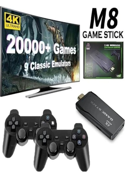 4K Destekli Atari 2.4g Uyumlu Kablosuz Çift Kol Atari Retro 20.000 Üzeri Oyun Game Stick