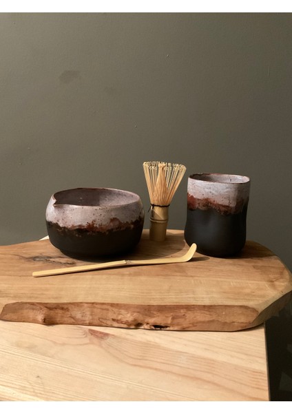 El Yapımı Seramik Matcha Seremoni Seti (4 Parça)