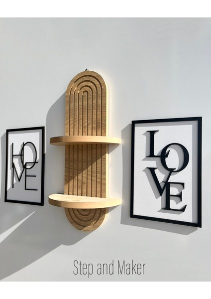 Çift Katmanlı 'home Love Tablo' & Duvar Rafı ( 54-16 cm ) Duvar Dekor Seti