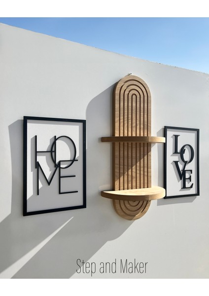 Çift Katmanlı 'home Love Tablo' & Duvar Rafı ( 54-16 cm ) Duvar Dekor Seti modelleri