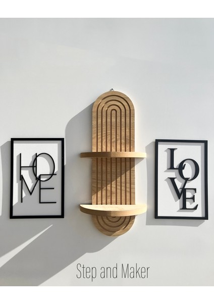 Çift Katmanlı 'home Love Tablo' & Duvar Rafı ( 54-16 cm ) Duvar Dekor Seti fırsatları