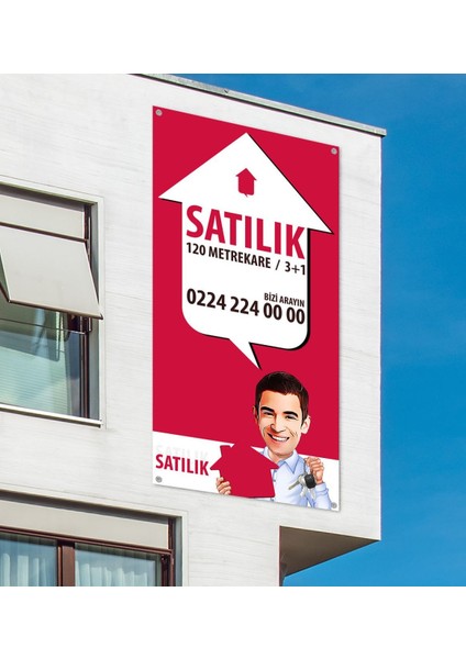 Kişiye Özel Karikatür Satılık & Kiralık Afiş Branda (1 Metre x 2 Metre) Model 2 fiyatları