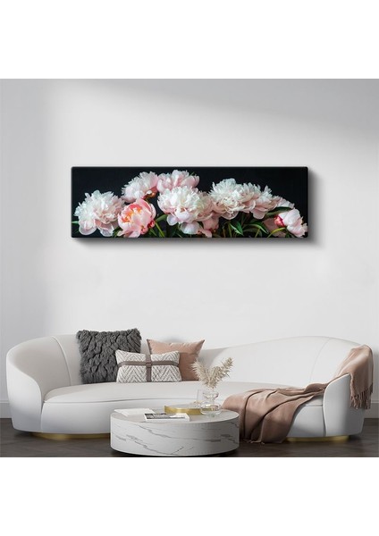 Pembe Güller - Turkuaz Fonda Kabartmalı Çiçek Serisi Kanvas Tablo