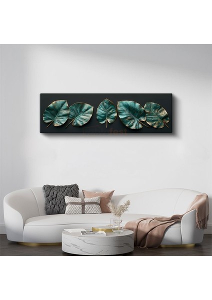 Tropikal Yapraklar - Altın Kenarlı Zümrüt Yeşili Monstera Yaprakları Kanvas Tablo