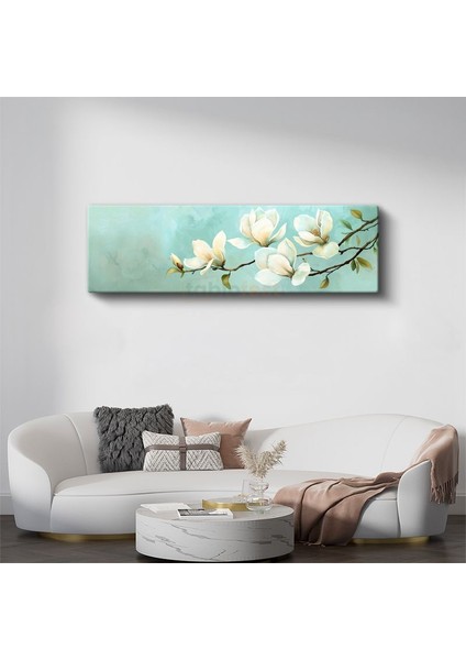 Beyaz Manolyalar - Turkuaz Fonda Zarif Çiçek Serisi Kanvas Tablo