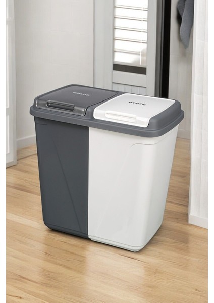İki Bölmeli Kapaklı Çok Amaçlı Çamaşır Sepeti, 90 L, Gri, Plastik, Düzenli Saklama fiyatları