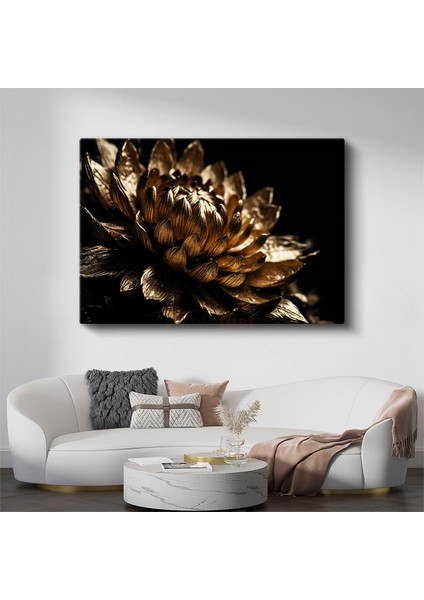 Altın Çiçek - Metalik Görünümlü Sanatsal Tasarım Kanvas Tablo