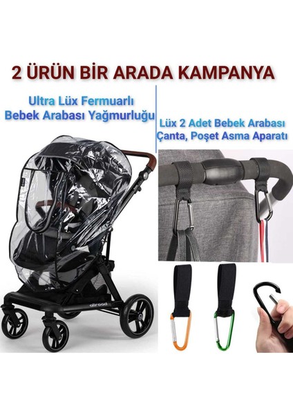 Bebek Arabası Yağmurluk ve Çanta Askısı Seti - 2 Adet Çelik Kanca - Lüks Tasarım - TR Menşeili