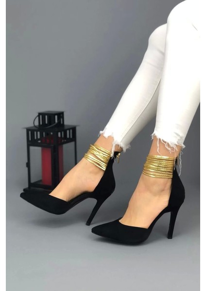 Kadın Altın Bileklik Detaylı Topuklu Ayakkabı Sivri Burun Ince Topuk Model fiyatları