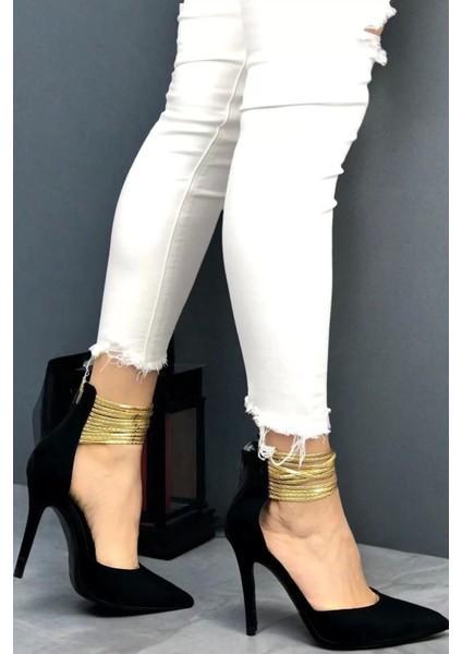 Kadın Altın Bileklik Detaylı Topuklu Ayakkabı Sivri Burun Ince Topuk Model modelleri