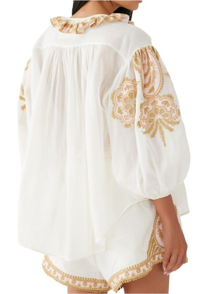 Yaz Için Şık Nakışlı Ramie Gömlek modelleri