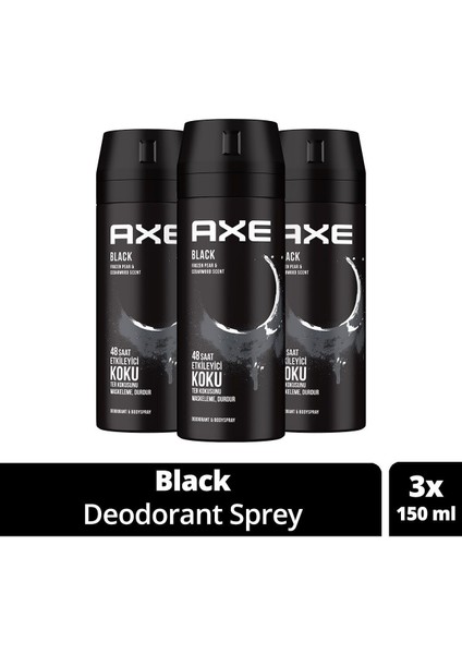 Erkek Deodorant & Bodyspray Black 48 Saat Etkileyici Koku Vücut Spreyi 150 ml X3 Adet