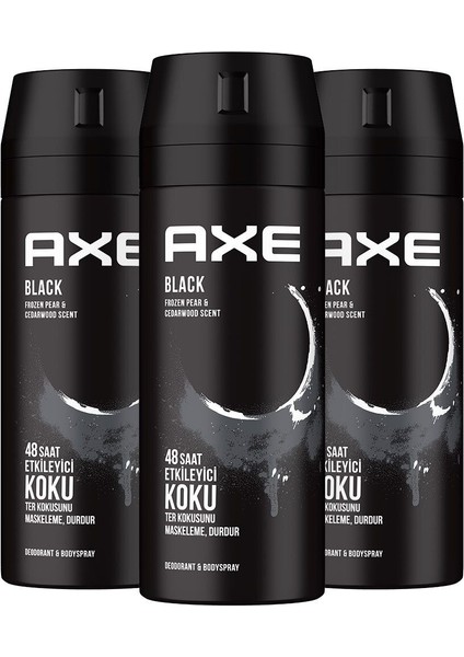 Erkek Deodorant & Bodyspray Black 48 Saat Etkileyici Koku Vücut Spreyi 150 ml X3 Adet
