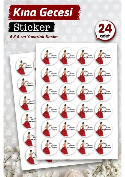 Kına Geceme Hoşgeldiniz Etiket - Kına Hediyelik Etiket Sticker - Kına Etiketi 4 cm 24 Adet -T1124 fiyatları