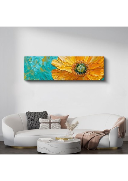 Turuncu Gelincik - Mavi Zeminde İmpasto Tekniği Dokulu Çiçek Kanvas Tablo