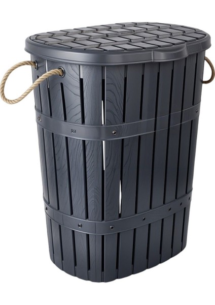 Bambu Desenli 65lt Çamaşır Sepeti, Halat Kulplu, Antrasit Renk, Plastik Materyal fiyatları