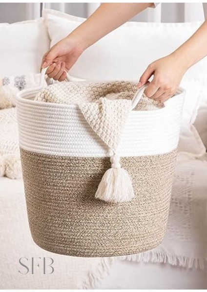 Beyaz Hasır Dekoratif Sepet 30x30cm, Organizer ve Saksı İçin Uygun, Jüt Materyal modelleri